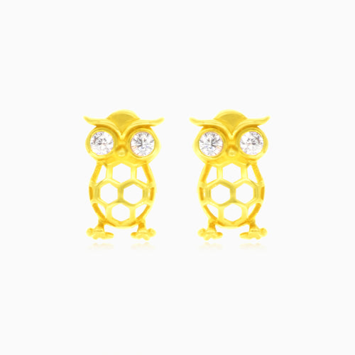 Owl cubic zirconia stud gold earrings