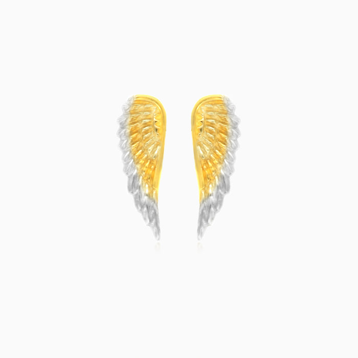 Boucles d'oreilles puces en or jaune et blanc en forme d'ailes d'ange