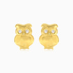 Gold owl earrings with cubic zirconia