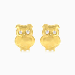 Gold owl earrings with cubic zirconia