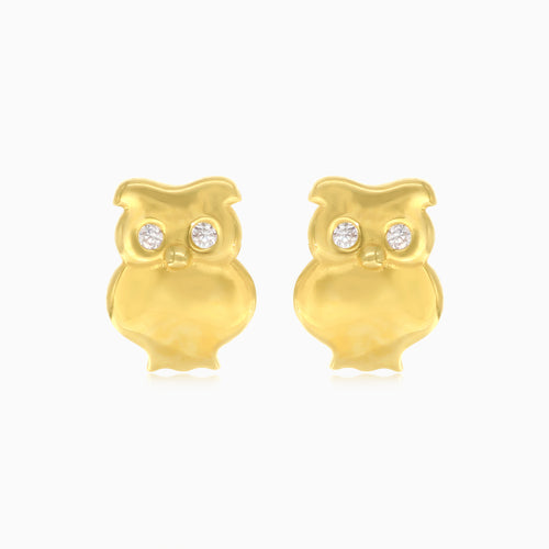 Gold owl earrings with cubic zirconia