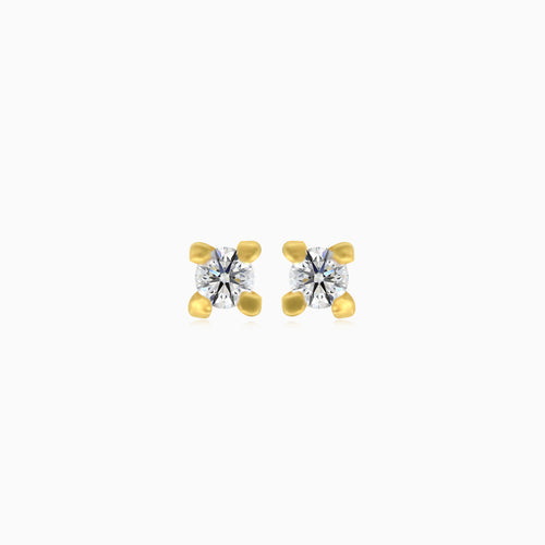 Yellow gold stud earrings with round cubic zirconia