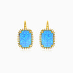 Royal massive cabochon blue opal gold earrings