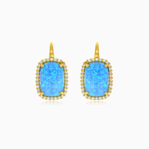 Royal massive cabochon blue opal gold earrings