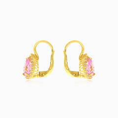 Tear drop lever back yellow gold halo earrings