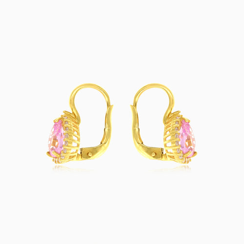 Tear drop lever back yellow gold halo earrings