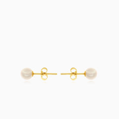 Yellow gold white pearl stud earrings
