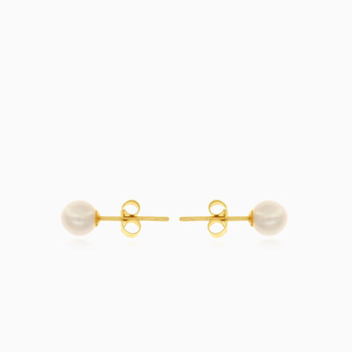 Náušnice s bílými perlami ze žlutého zlata