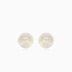 Yellow gold white pearl stud earrings
