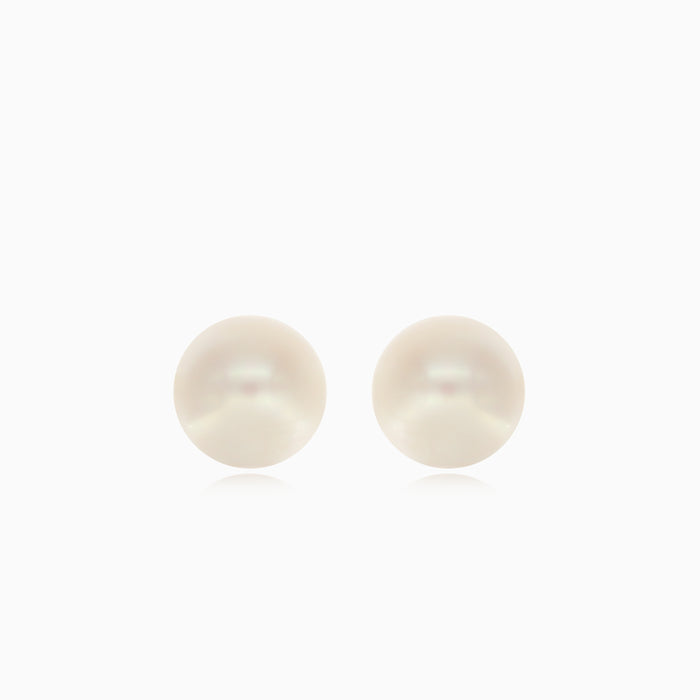 Pendientes de botón de perla blanca en oro amarillo