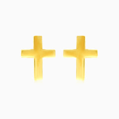 Cross stud yellow gold earrings