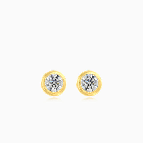 Yellow gold stud earrings with cubic zirconia