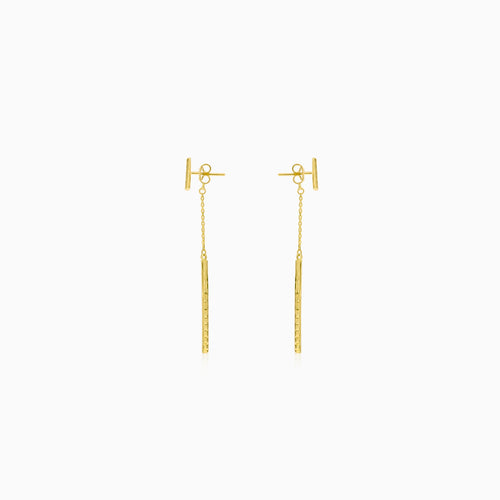 Gold chain earrings with a bar