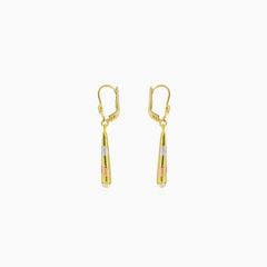 Three-colour gold drop dangle earrings