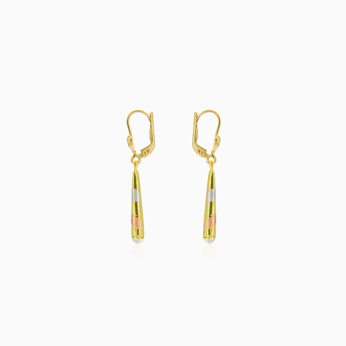 Three-colour gold drop dangle earrings