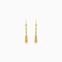 Three-colour gold drop dangle earrings