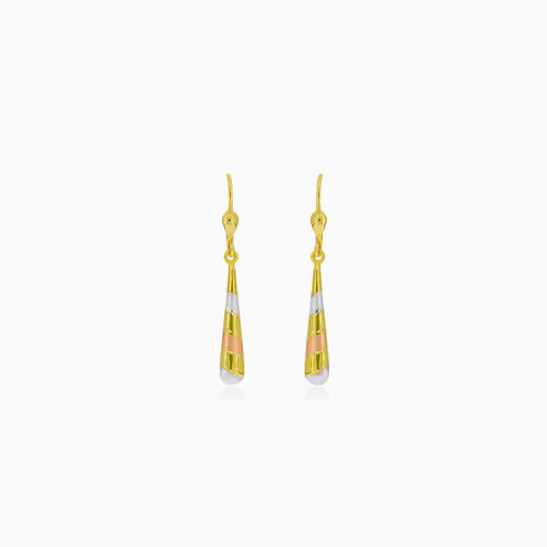 Three-colour gold drop dangle earrings