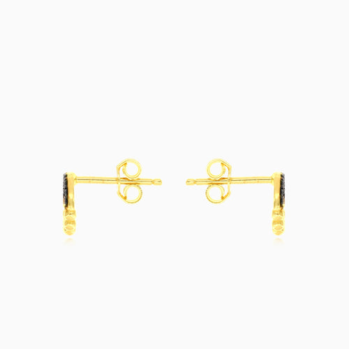 Yellow gold black onyx circle earrings