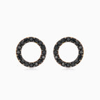 Yellow gold circle earrings with black onyx