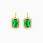 Rectangle emerald cut halo earrings