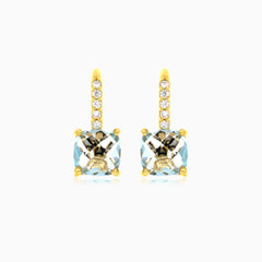 Blue topaz and cubic zirconia gold earrings