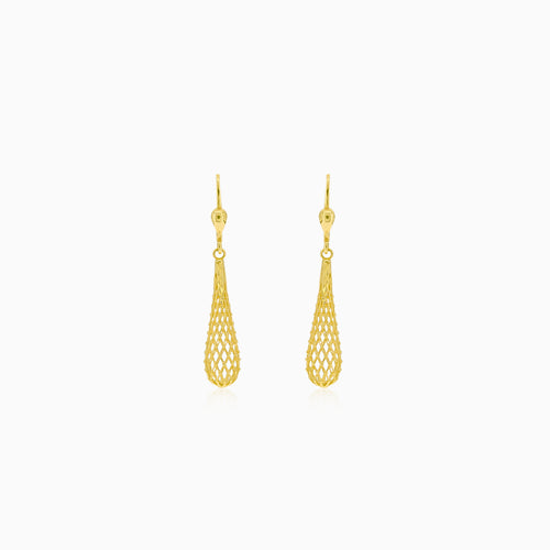 Golden drop earrings with a pattern