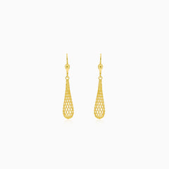 Golden drop earrings with a pattern