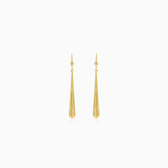 Gold earrings hanging elongated drops