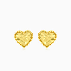 Yellow Gold diamond-cut heart post earrings