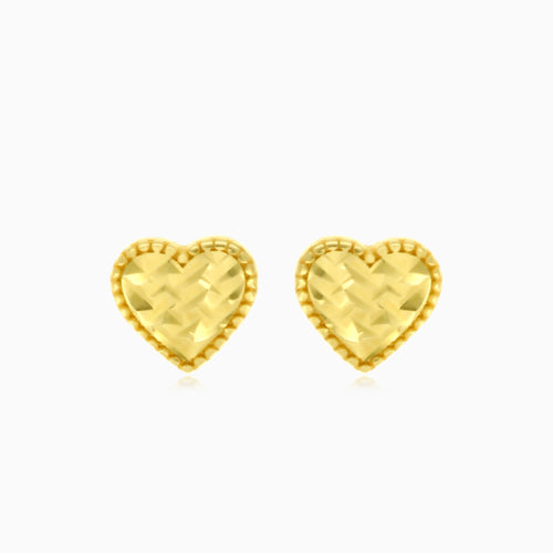 Yellow Gold diamond-cut heart post earrings