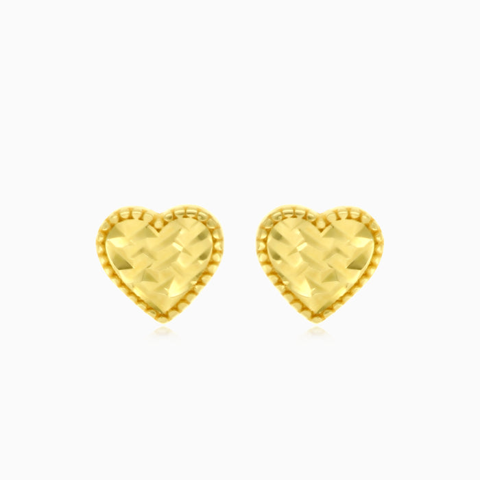 Yellow Gold diamond-cut heart post earrings