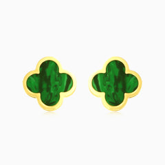 Green agate yellow gold stud earrings