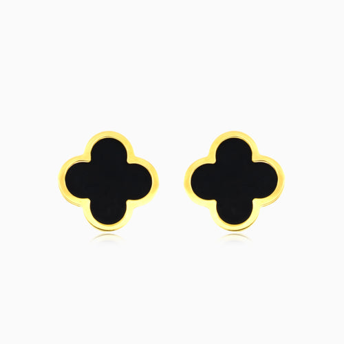 Black onyx and yellow gold clover earrings