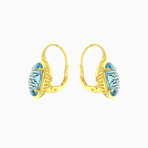 Oval blue topaz gold earrings