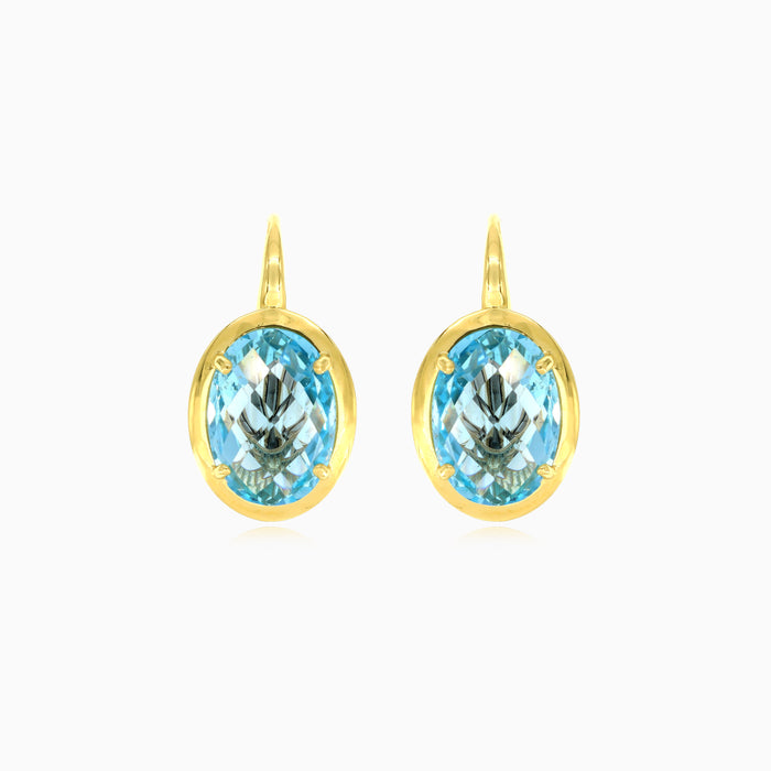 Pendientes de oro con topacio azul ovalado