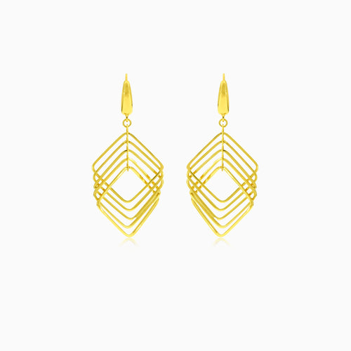 Yellow gold geometric square dangle earrings