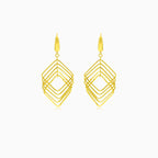 Yellow gold geometric square dangle earrings