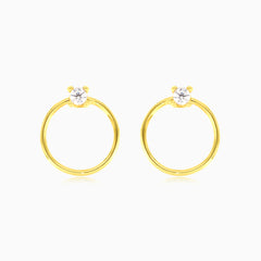 Circle with cubic zirconia yellow gold earrings