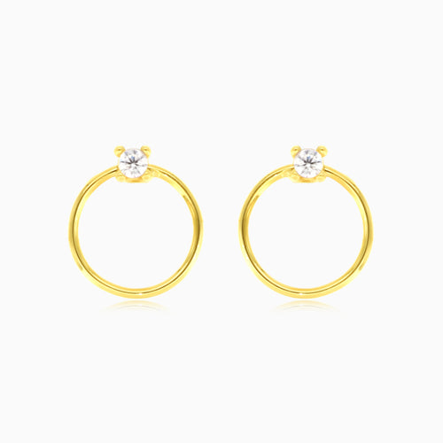 Circle with cubic zirconia yellow gold earrings