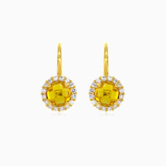 Yellow gold natural citrine earrings
