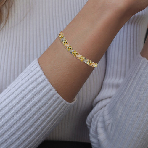 Tricolor link gold bracelet