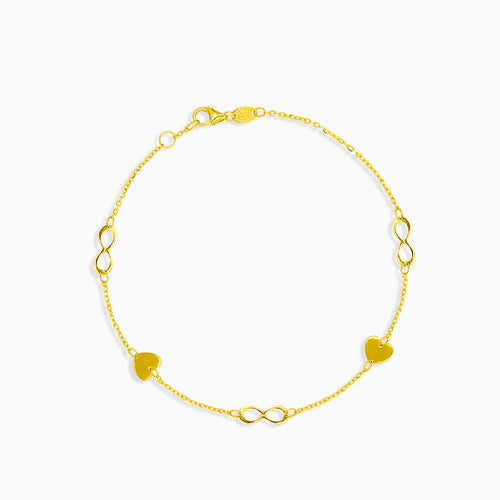 Gold bracelet with hearts and the symbols of infinitive