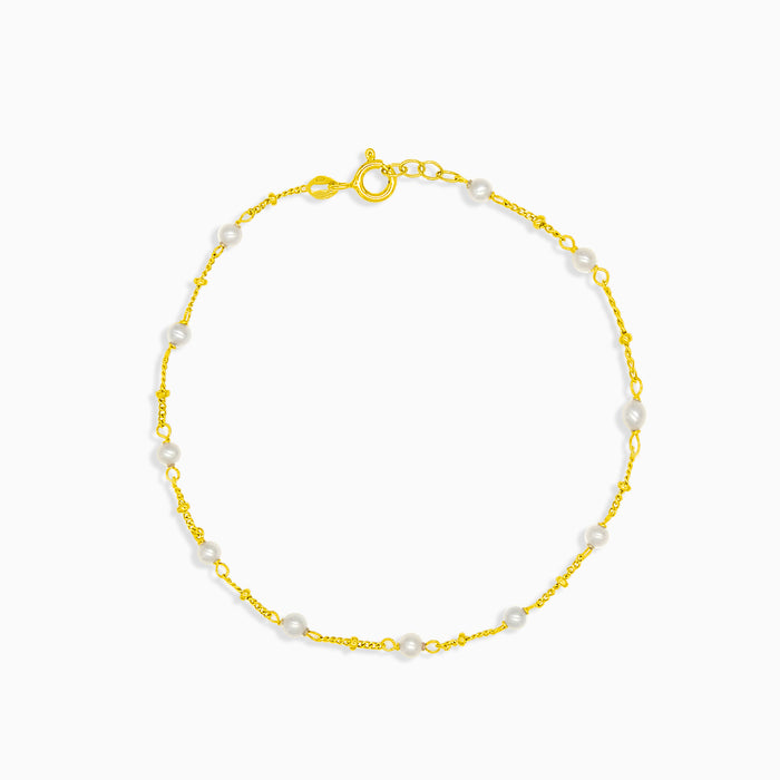Elfenbein-Perlen-Gold-Kettenarmband