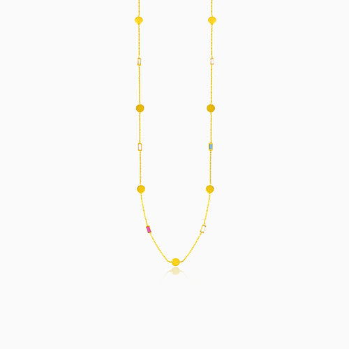 Gold necklace with multicolor stones and gold coins