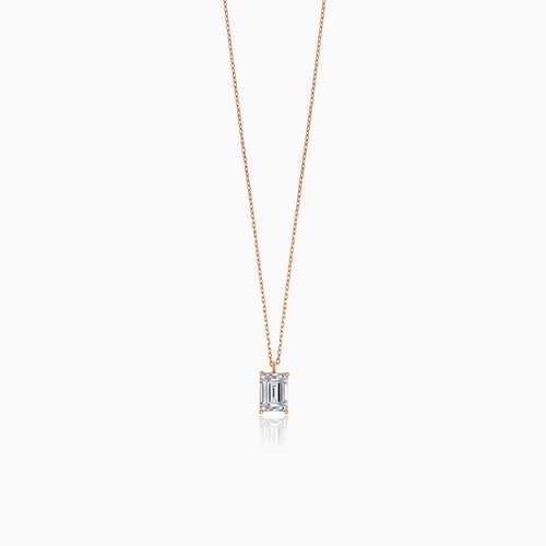 Beautiful necklace made of rose gold with zircon in an emerald cut