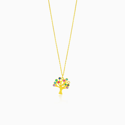 Beautiful golden tree necklace with multicolor stones