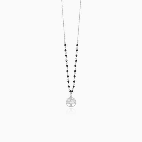 Amazing white gold necklace with onyx and tree of life pendant
