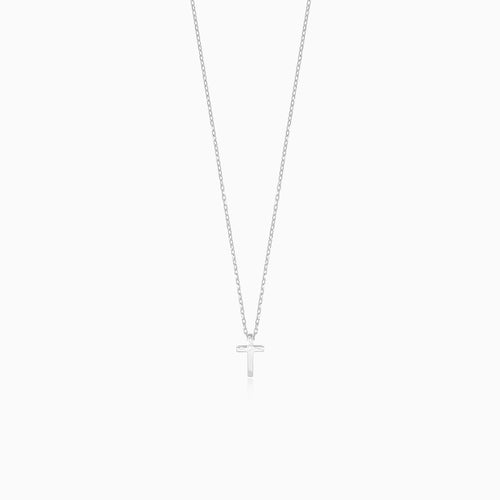 Minimalist white gold necklace with a cross