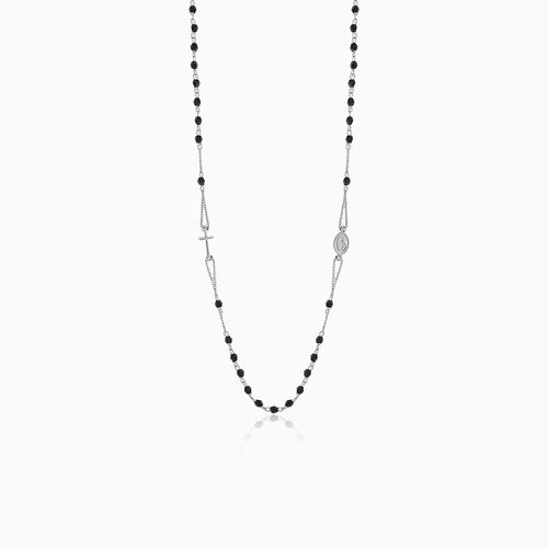 White gold rosary necklace with onyx