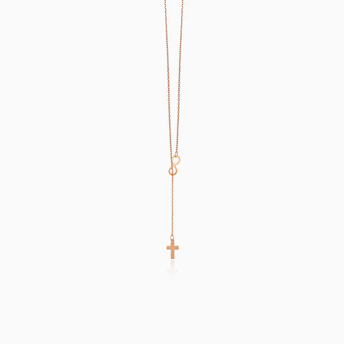 Unique rose gold cross and infinity necklace